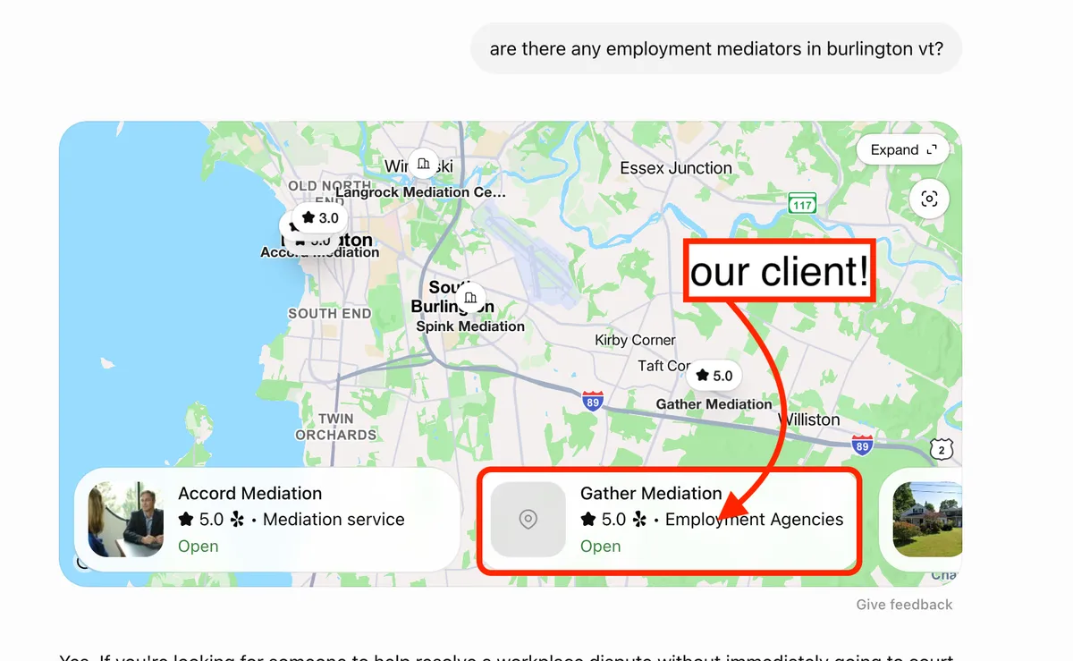 AI search result recommending a Fabio Nass Web Solutions client as a top local business in Arkansas