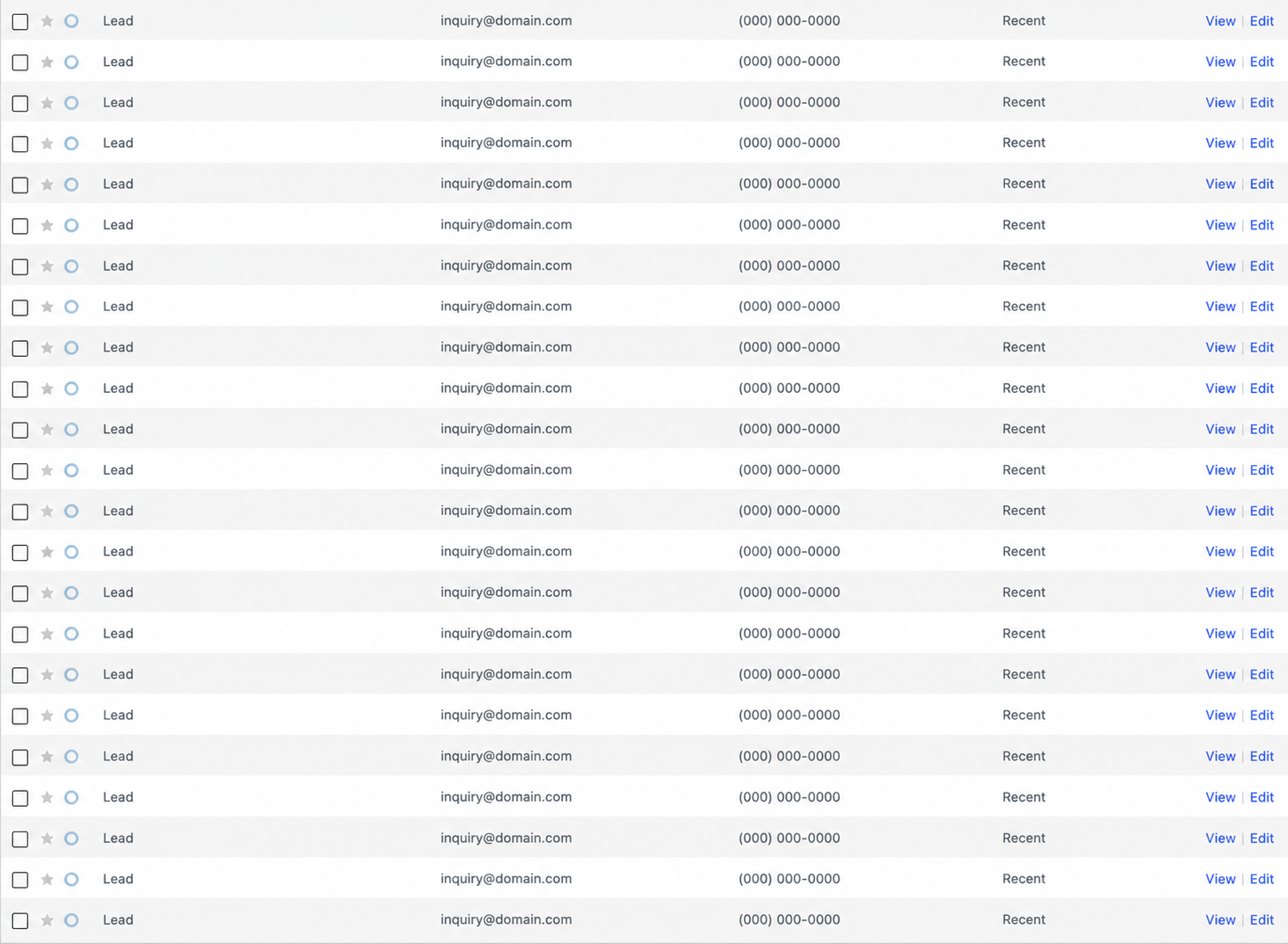 Anonymized client lead dashboard showing a steady flow of website inquiries